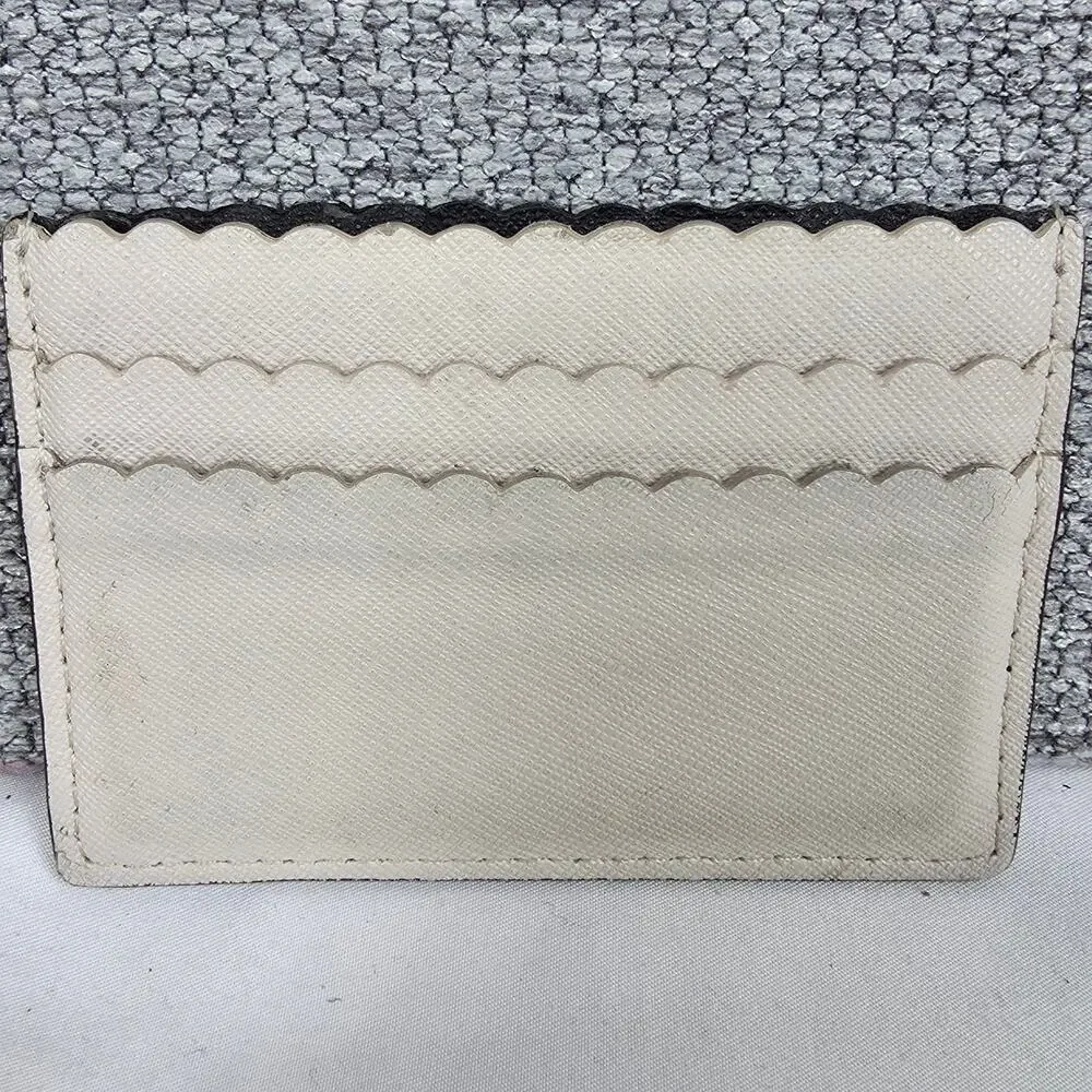 KATE SPADE NEW YORK PEBBLED LEATHER CARDHOLDER – BLACK/CREAM – SCALLOPED EDGE